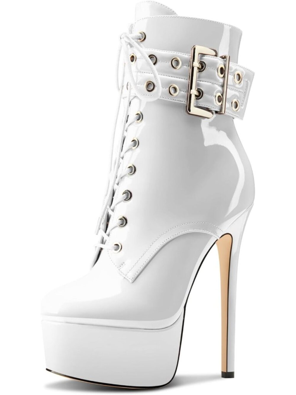 Chic Women's Stiletto Ankle Boots - High Heel, Lace-Up, Zipper, Mid Calf, Patent
